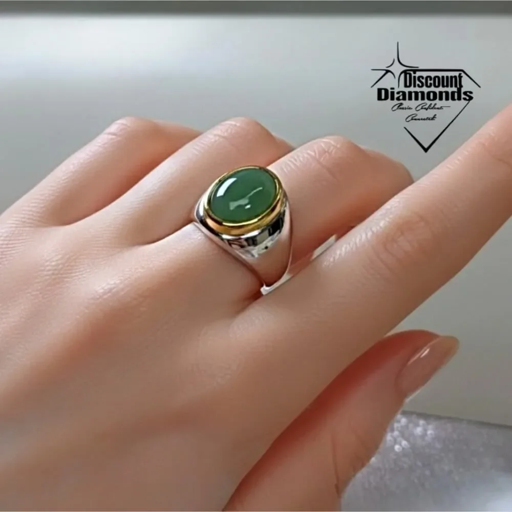 Natural Green Moonstone Cocktail Ring on 925 Sterling Silver